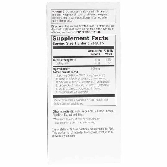 Mycrobiome Probiotic 50 Billion CFU, Colon Formula, 30 Enteric Coated Veg Capsules, SLR