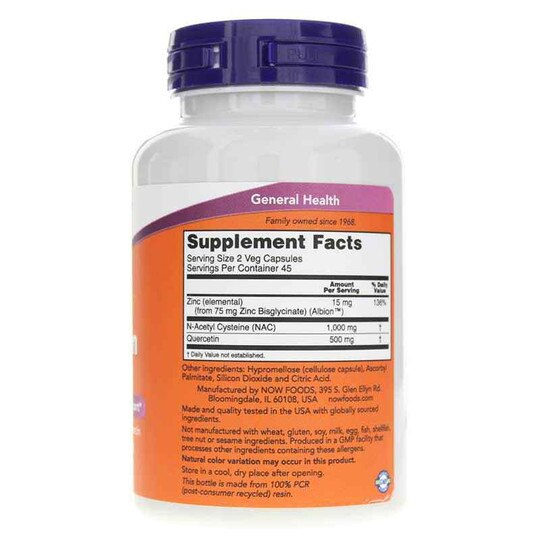 NAC Quercetin & Zinc, 90 Veg Capsules, NOW