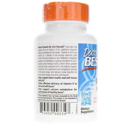 Natural Vitamin K2 MK-7 100 Mcg, 60 Veg Capsules, DRB