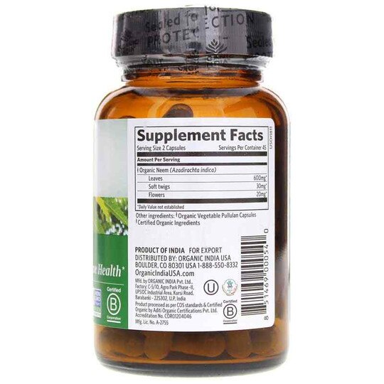 Neem Certified Organic, 90 Veg Capsules, OGI