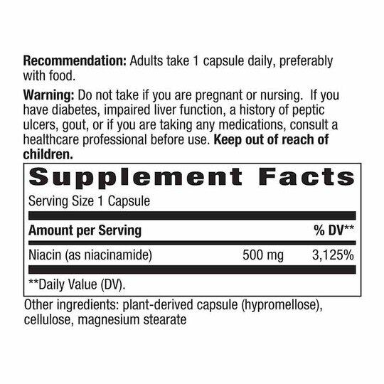 Niacinamide 500 Mg Non-Flushing, 100 Capsules, NWA