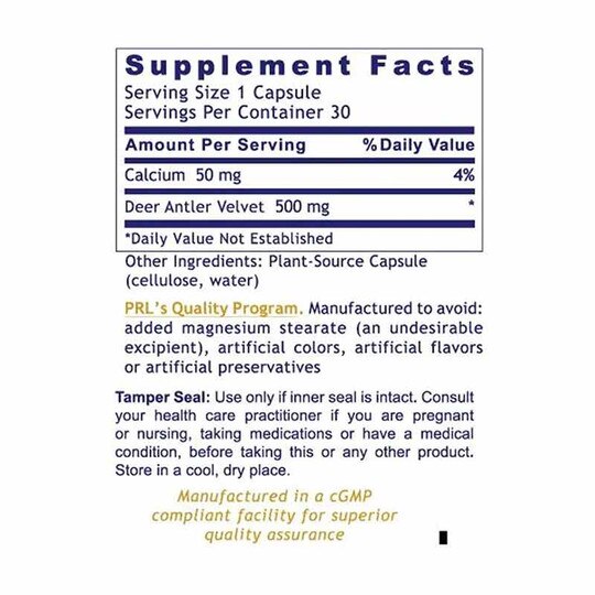 NZ-Red Deer Antler Velvet 500 Mg, 30 Capsules, PRL