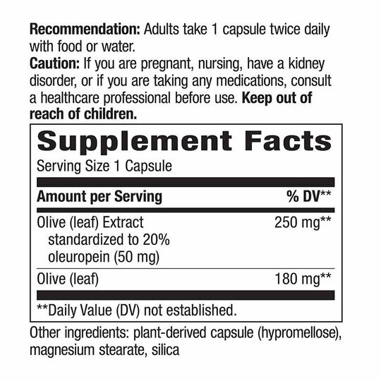 Olive Leaf Standardized, 60 Veg Capsules, NWA
