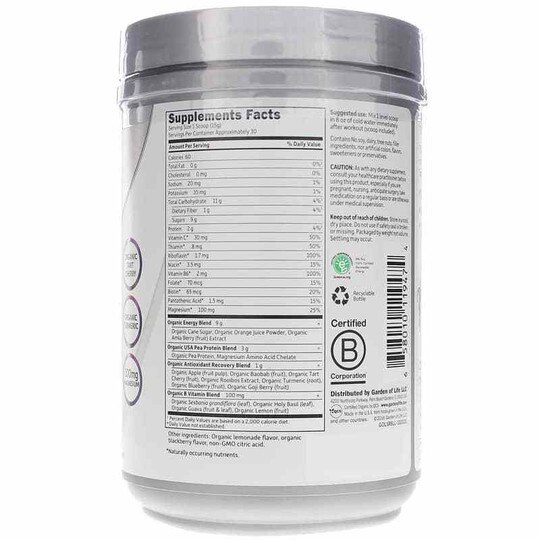 Organic Plant-Based Recovery Blackberry Lemonade, 15.7, GOLS