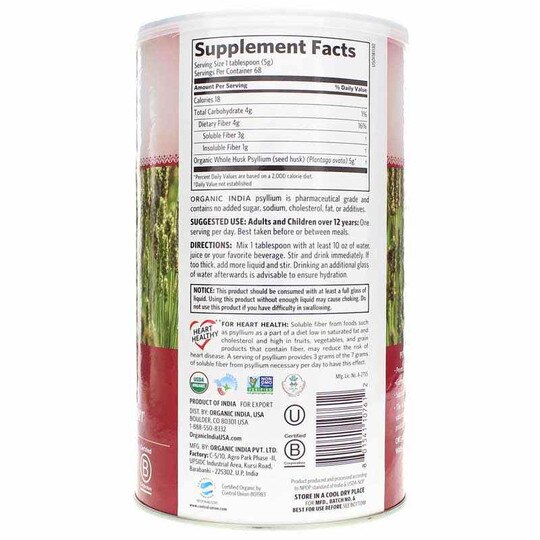 Organic Whole Husk Psyllium, 12 Oz, OGI