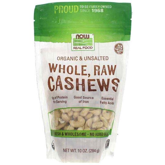 Organic Whole, Raw Cashews Unsalted, 10 Oz, NOW