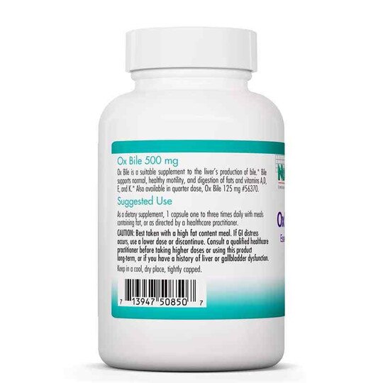 Ox Bile 500 Mg, 100 Veg Capsules, NTC