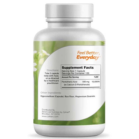 Pantothenic Acid 500 Mg, 120 Capsules, ZHL