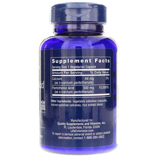 Pantothenic Acid (Vitamin B5) 500 Mg, 100 Veg Capsules, LFE