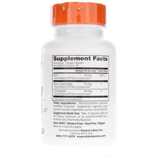 PepZinGI Zinc Carnosine Complex, 120 Veg Capsules, DRB