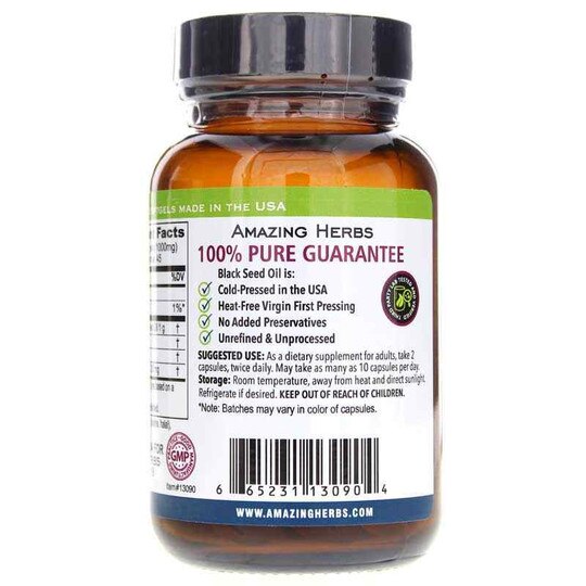 Premium Black Seed Oil - 100% Pure Cold-Pressed - 1,250 MG (60 Softgels) by  Amazing Herbs at the Vitamin Shoppe