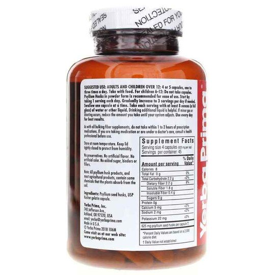 Psyllium Husks Caps, 180 Capsules, YPMA
