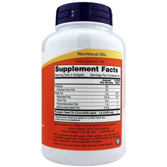 Pumpkin Seed Oil 1000 Mg, 100 Softgels, NOW