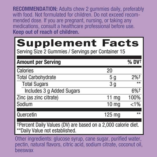 Quercetin Gummies with Zinc, 60 Gummies, NWA