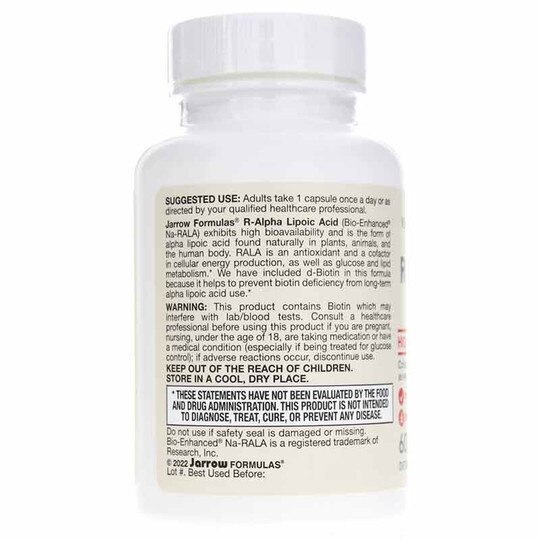 R-Alpha Lipoic Acid 100 Mg + Biotin, 60 Veg Capsules, JRF