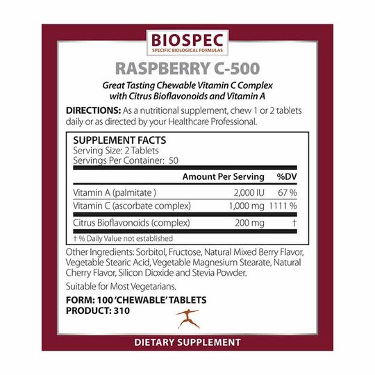 Raspberry C-500, 100 Chewable Tablets, BSP