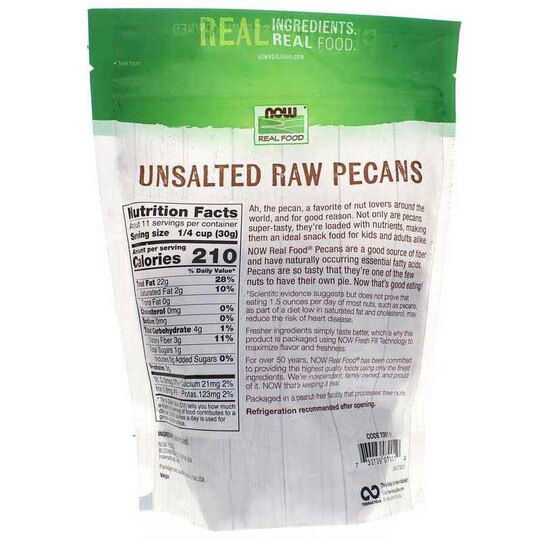 Raw Pecans Unsalted, 12 Oz, NOW