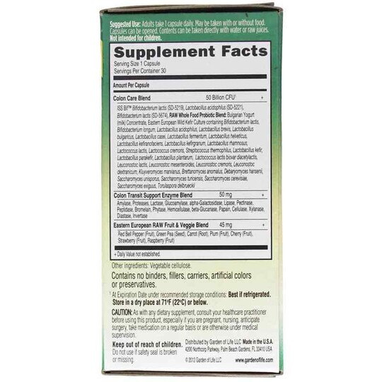 Raw Probiotics Colon Care, 30 Veg Capsules, GOL