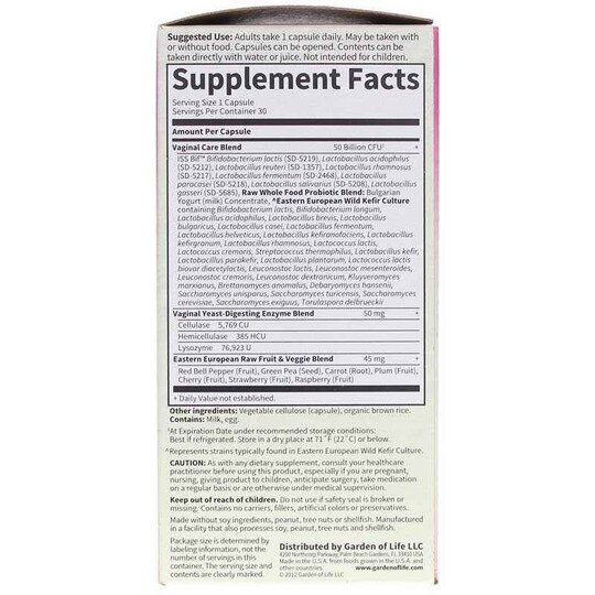 Raw Probiotics Vaginal Care, 30 Veg Capsules, GOL