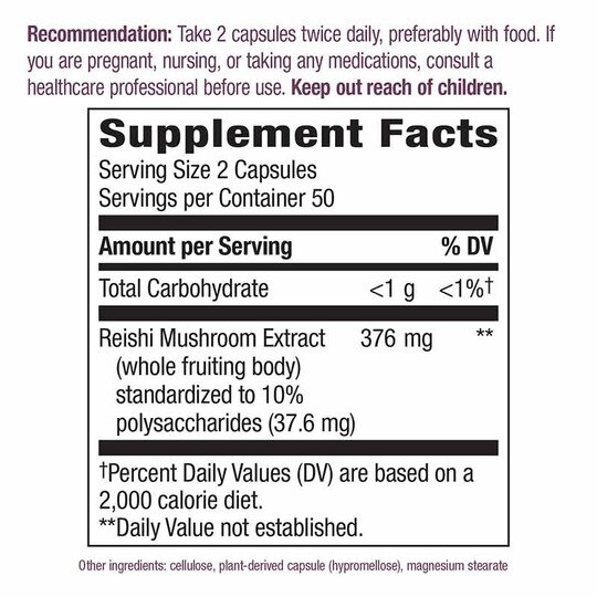 Reishi Mushroom Premium Extract, 100 Vegan Capsules, NWA