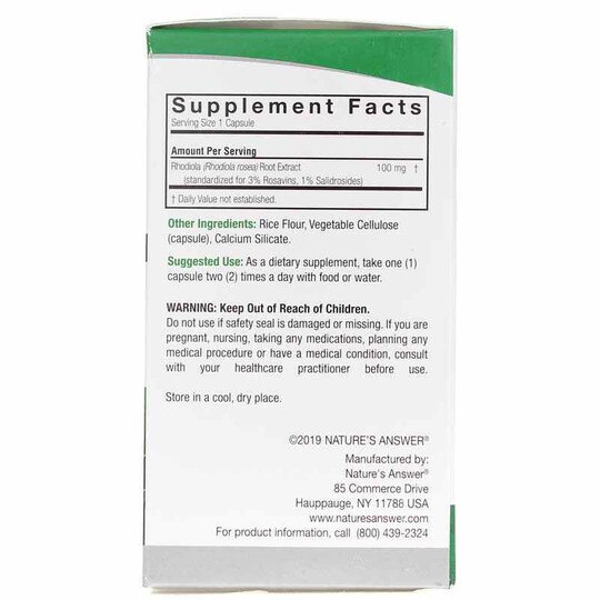 Rhodiola Standardized Herbal Extract, 60 Veg Capsules, NAN