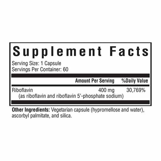 Riboflavin 400 Mg, 60 Veg Capsules, SKH