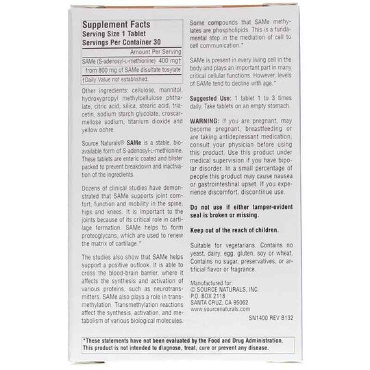 SAMe 400 Mg, 30 Enteric Coated Tablets, SNN