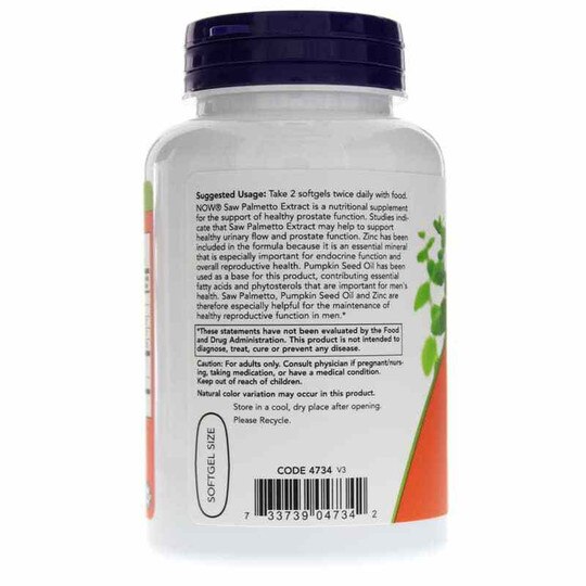 Saw Palmetto Extract with Pumpkin Seed Oil & Zinc, 90 S, NOW