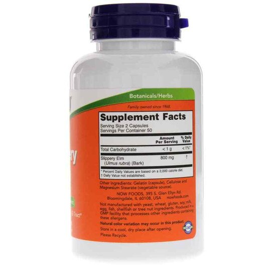 Slippery Elm 400 Mg, 100 Capsules, NOW