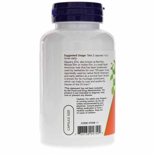 Slippery Elm 400 Mg, 100 Capsules, NOW