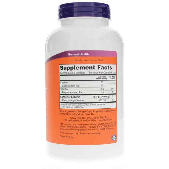 Sunflower Lecithin 1200 Mg, 200 Softgels, NOW