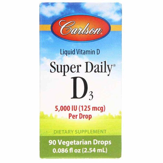 Super Daily D3 5000 IU Vitamin D Liquid, 90 Veg Drops, CL
