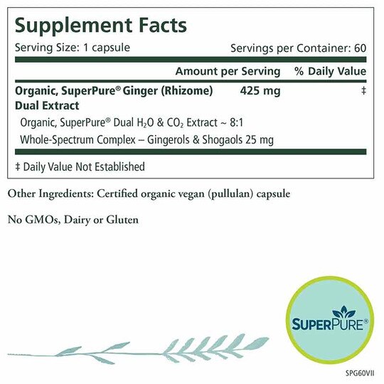 SuperPure Ginger Organic Extract Capsules, 60 Capsules, PSY