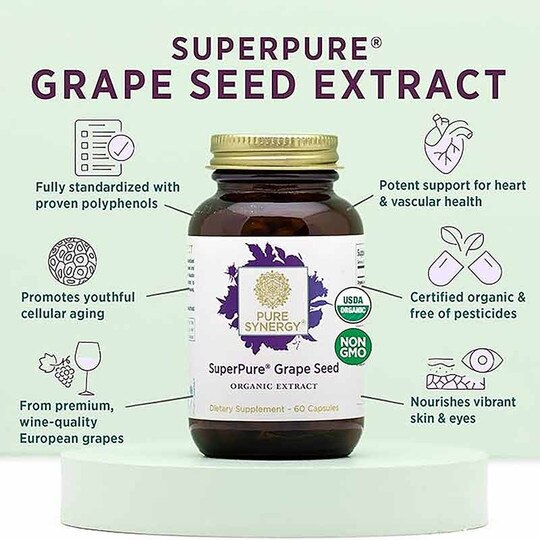 SuperPure Grape Seed Organic Extract Capsules, 60 Veg C, PSY