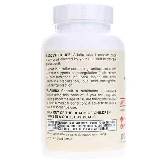 Taurine 1000 Mg, 100 Capsules, JRF