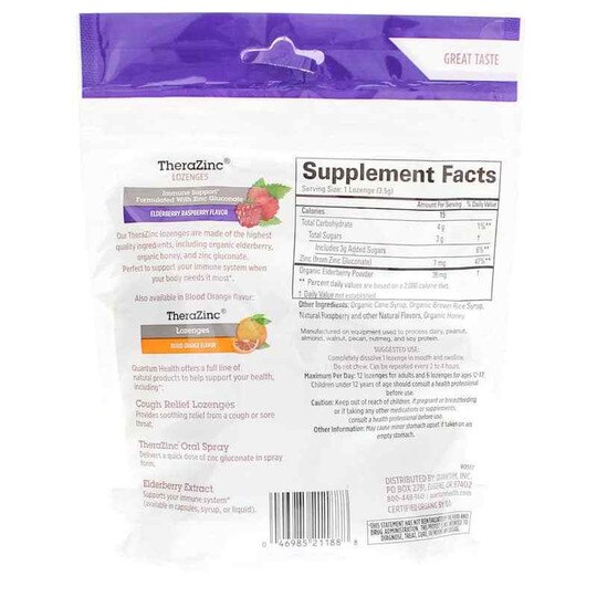 TheraZinc Lozenges Immune Support Elderberry Raspberry,, QHT