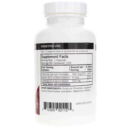 TMG 500 Mg with Folinic Acid & Methyl B-12, 120 Capsule, KRK