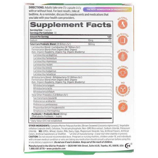 Total Care Probiotic, 30 Capsules, PBLN