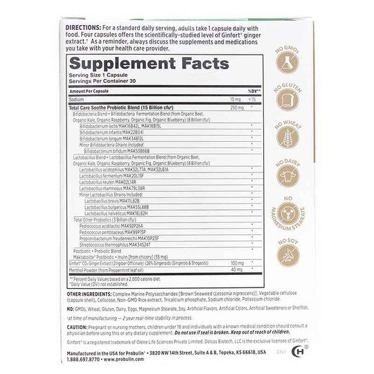 Total Care Soothe Probiotic, 30 Capsules, PBLN