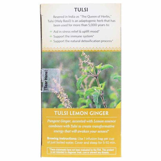 Tulsi Lemon Ginger Organic Tea, 18 Bags, OGI