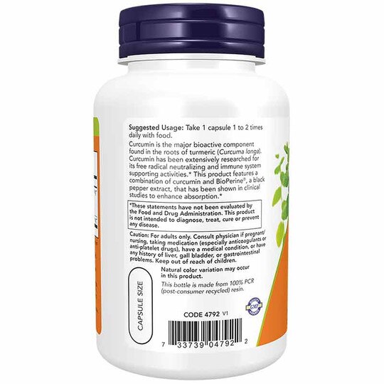 Turmeric Curcumin with BioPerine, 90 Veg Capsules, NOW