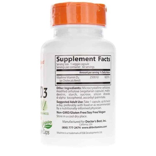 Vegan D3 2500 IU, 60 Veg Capsules, DRB