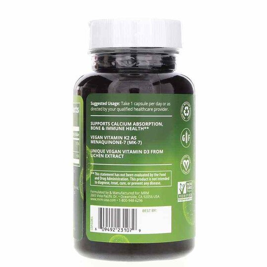 Vegan Vitamin D3 & K2, 60 Vegan Capsules, MRM