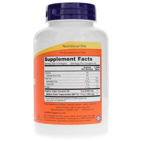 Virgin Coconut Oil 1000 Mg, 120 Softgels, NOW