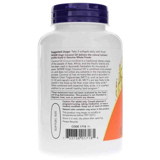 Virgin Coconut Oil 1000 Mg, 120 Softgels, NOW