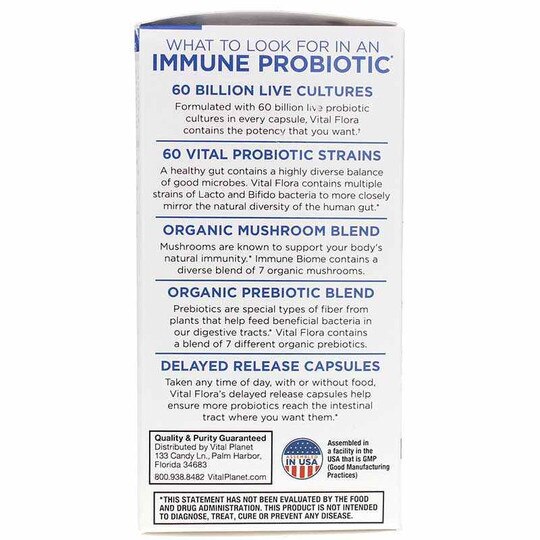 Vital Flora Immune Biome Probiotic 60 Billion CFU Shelf Stable, 30 Veg Capsules, VTP