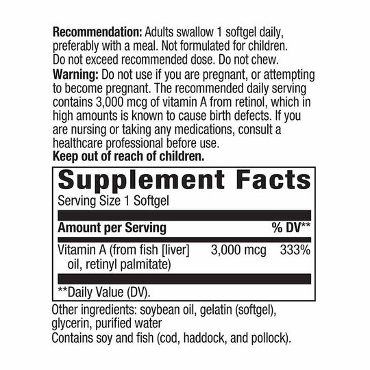 Vitamin A 3000 Mcg, 100 Softgels, NWA