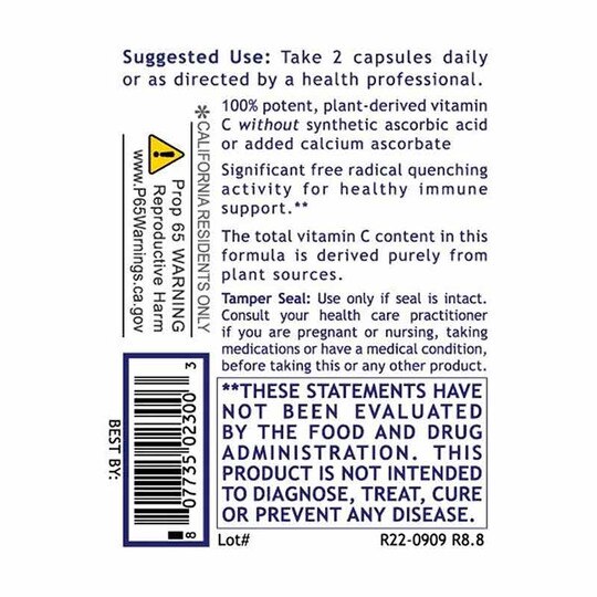 Vitamin C Plant-Source, 60 Veg Capsules, PRL