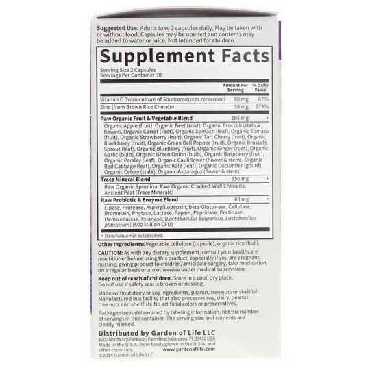 Vitamin Code Raw Zinc 30 Mg, 60 Veg Capsules, GOL