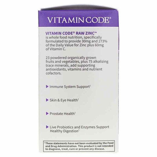 Vitamin Code Raw Zinc 30 Mg, 60 Veg Capsules, GOL